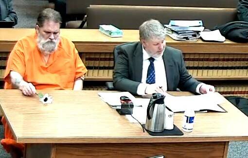 Dale Allen Jaff, at left with his defense attorney Alex Stalker, will is scheduled to go to trial in January for allegedly robbing Kitsap Bank in Sequim in April. (Clallam County Superior Court)