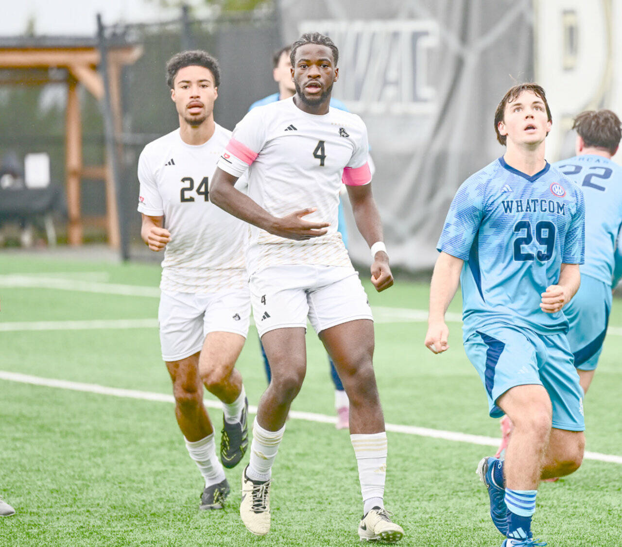 Peninsula College defender Jeremie Kuelo (4), was named the North Region MVP in men’s soccer. (Jay Cline/Peninsula College)