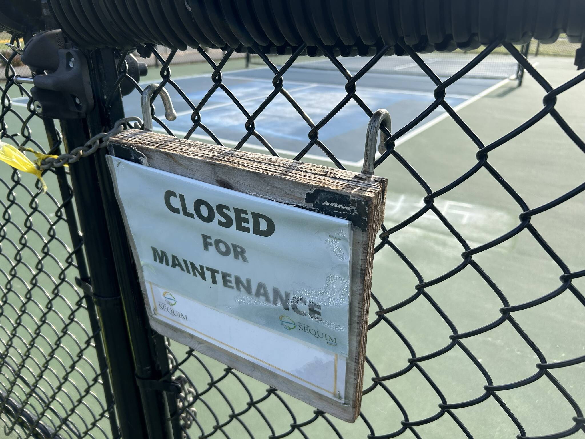 One court was closed at the Sequim Pickleball Courts in Carrie Blake Community Park after graffiti was painted on the ground. (Matthew Nash/Olympic Peninsula News Group)