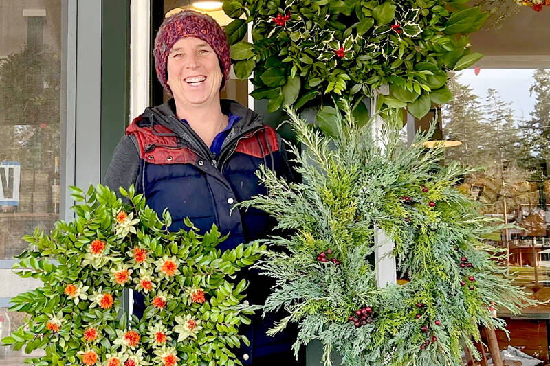 Flower farmer Laurie McKenzie of Dragonheart Flowers will teach a “Winter Evergreen Wreaths” class Dec. 3 at the nonprofit Northwind Art School in Port Townsend. (Laurie McKenzie)