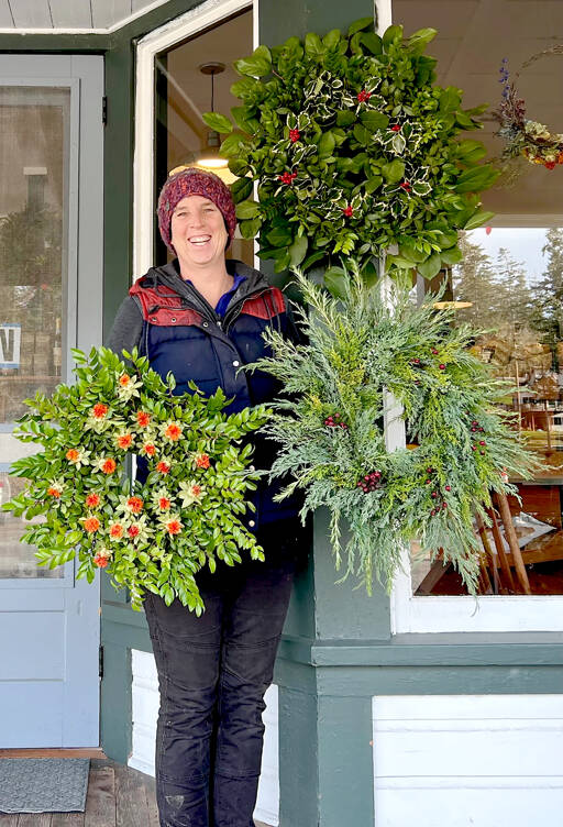 Flower farmer Laurie McKenzie of Dragonheart Flowers will teach a “Winter Evergreen Wreaths” class Dec. 3 at the nonprofit Northwind Art School in Port Townsend. (Laurie McKenzie)
