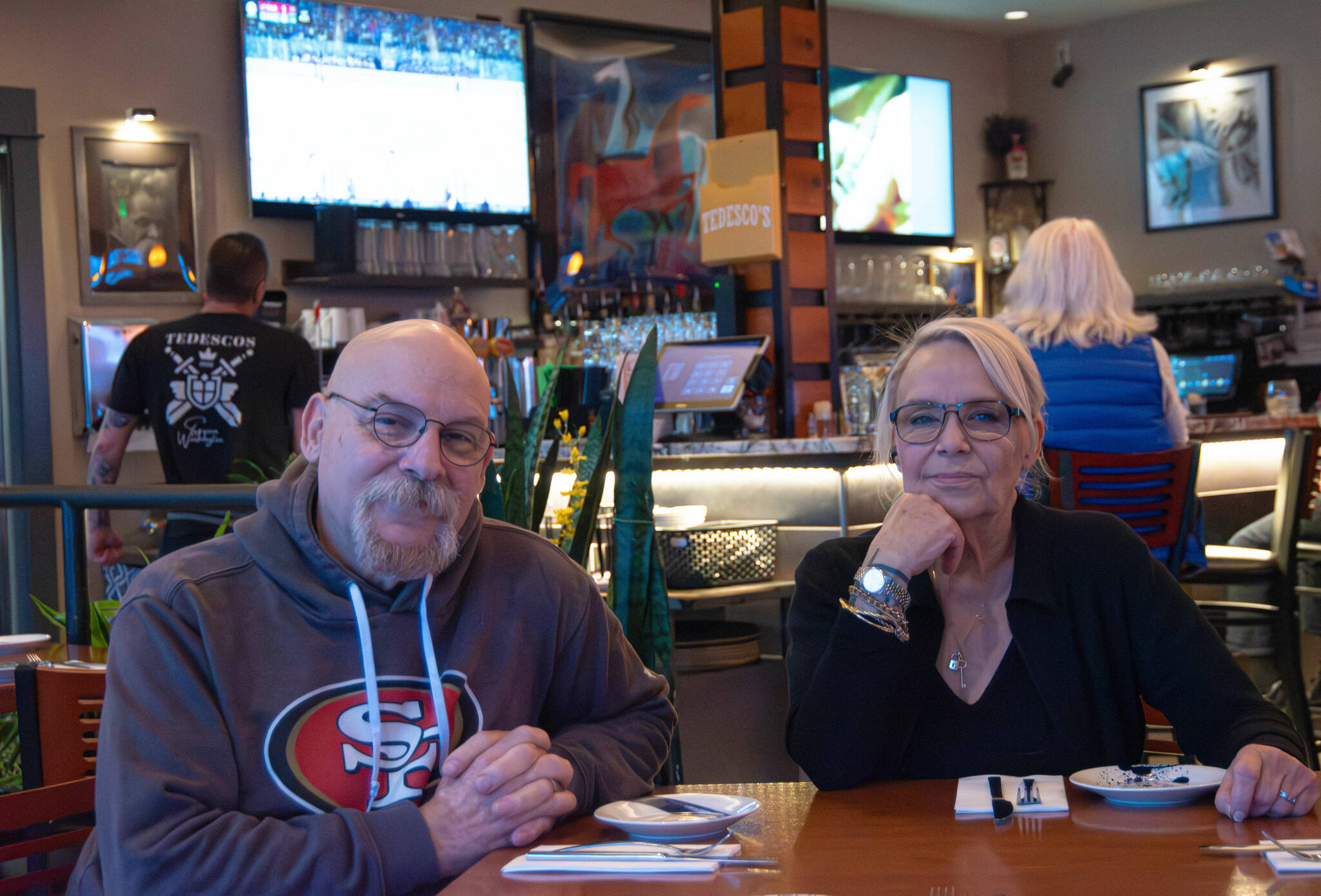 Eric and Tina Thomson, owners of Tedesco’s Italian Fresh, moved to Sequim in 2016. They fell in love with the area after they visited Tina’s son, Dustin Miller, who is the restaurant’s bar manager. Eric serves on the Sequim-Dungeness Valley Chamber of Commerce’s board of directors, and he and his family support several local causes. (Monica Berkseth/Olympic Peninsula News Group)
