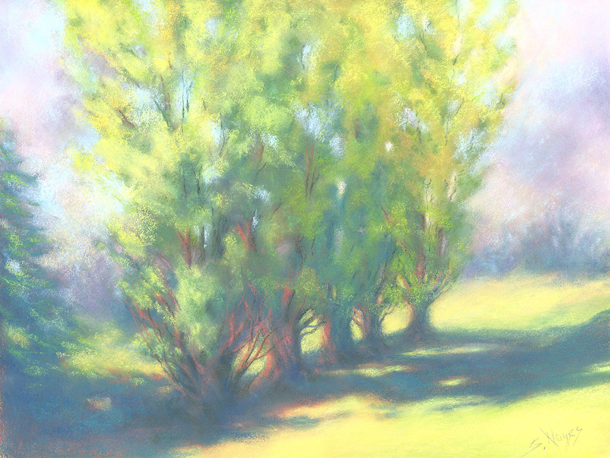 ”Long Shadows,” a painting in pastels by Suzan Noyes, will be auctioned off to benefit the Olympic Peninsula Art Association during Friday’s Art Walk in Sequim. Early bids can be placed at the A. Milligan Gallery.