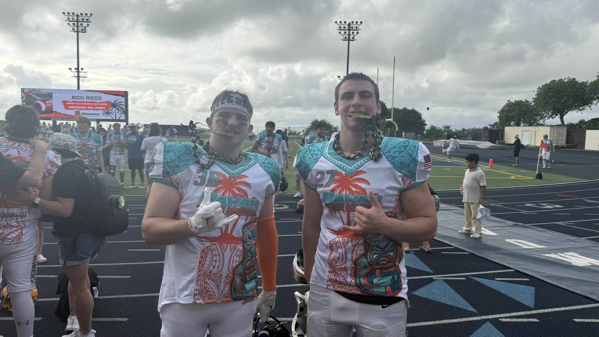 Brayden Wopperer and Dylan Mann represented the North Olympic Peninsula in The Hawaii Tiki Bowl on Saturday in Kunuiakea Stadium in Honolulu.