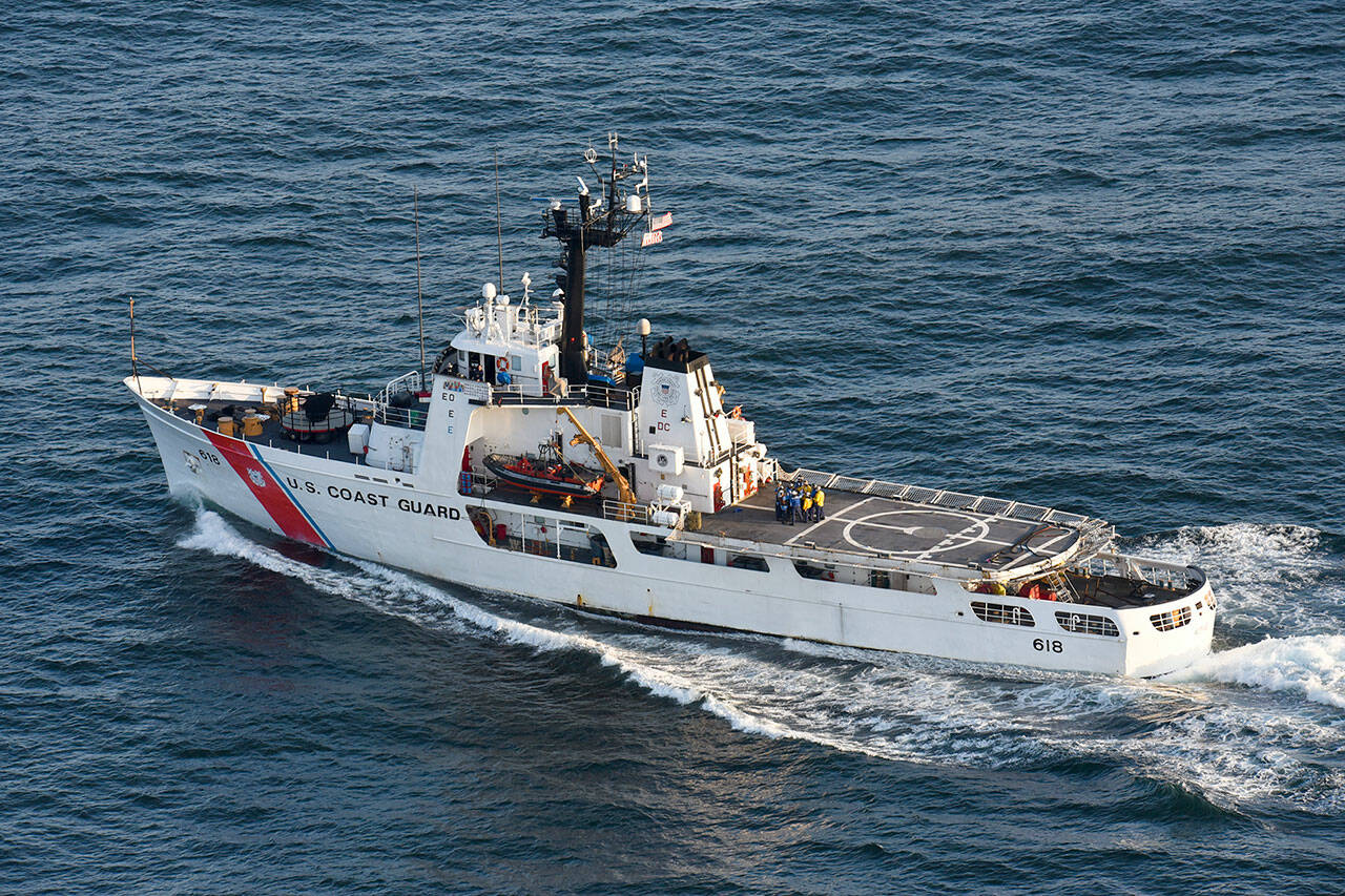 The U.S. Coast Guard Cutter Active, seen in 2019, returned to Port Angeles on Sunday after it seized about $41.3 million in cocaine in the eastern Pacific Ocean. (Petty Officer 2nd Class Steve Strohmaier/U.S. Coast Guard)